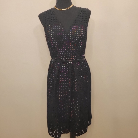 Lane Bryant Size 18 Fit & Flare Party Dress Sleeveless Black Eyelet Line V Neck - Picture 8 of 12